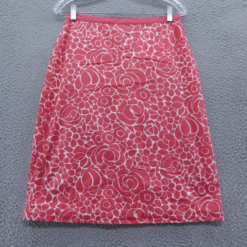 Boden Pink White Floral Rose A-Line Cotton Lined Skirt Womens US 6 Long
